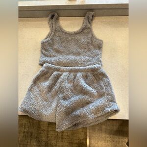 Cozy Gray Fuzzy Tank and Shorts Set